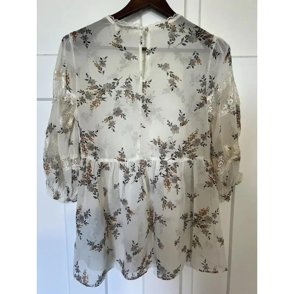 Umgee Womens Small Sheer Top Boho Cottagecore Coquette - Picture 2 of 7